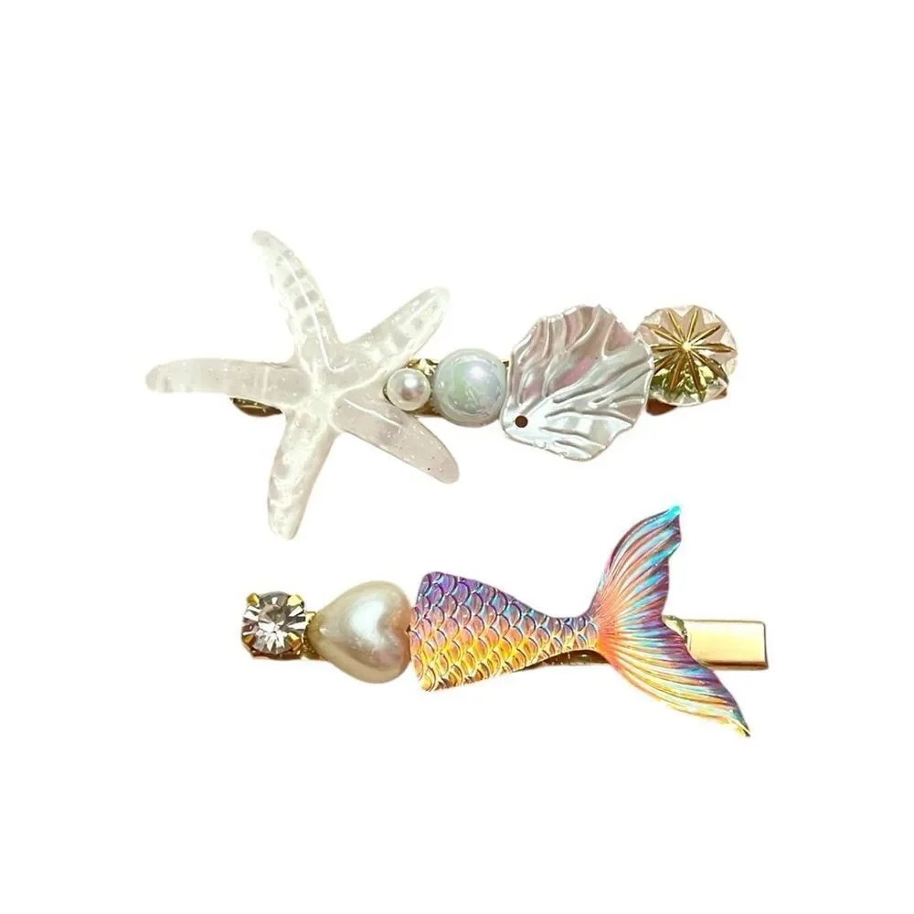 White Iridescent Mermaid and Starfish Alligator Hair Clips